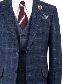 Bộ Suit Xanh Denim Kẻ Ô Modern Fit TGS358
